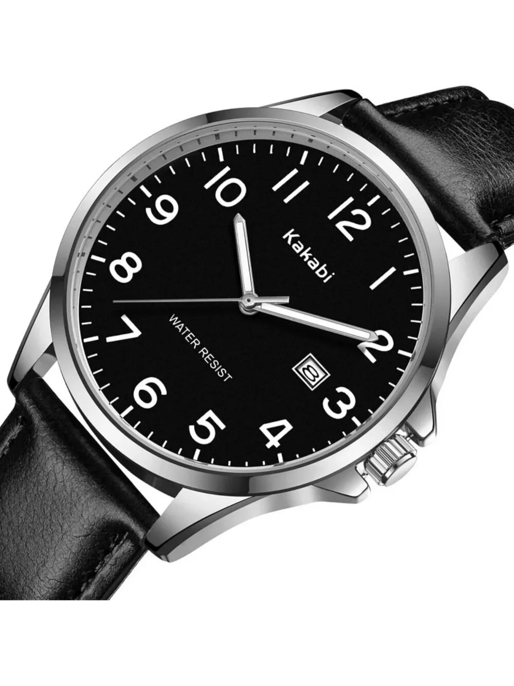 Men's Black Leather Strap Analog Quartz Waterproof Minimalist Round Wrist Watch